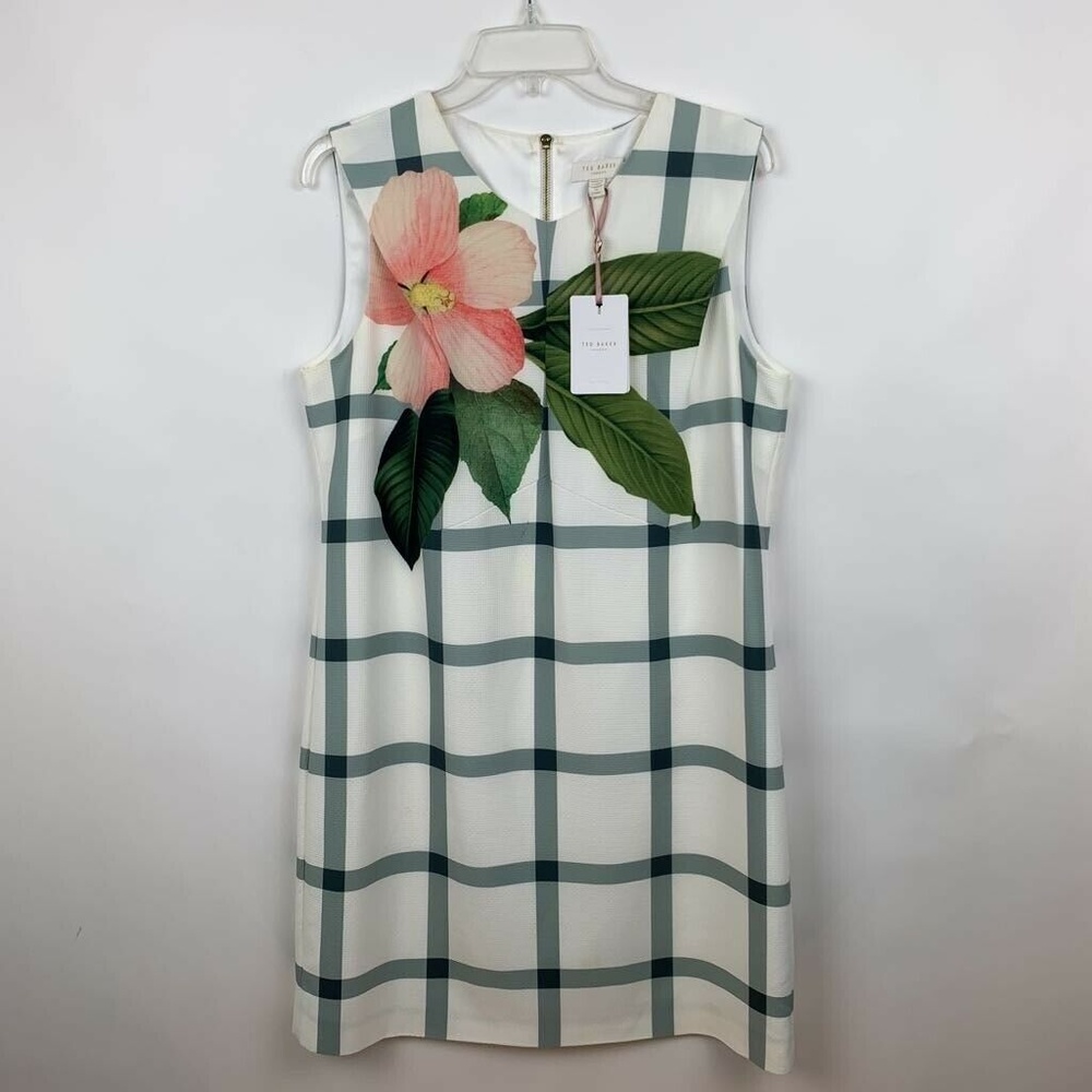 Ted Baker Secret Trellis Green White Check Dress - Picture 2 of 8